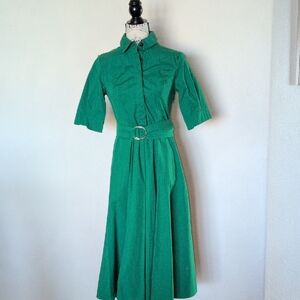 eshakti Emerald Green Shirtwaist Midi Dress with Belt